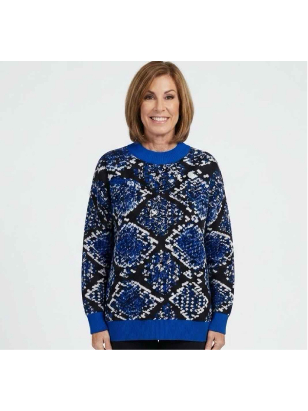 MSGM Blue White Patterned Wool Blend Knit Sweater Size M